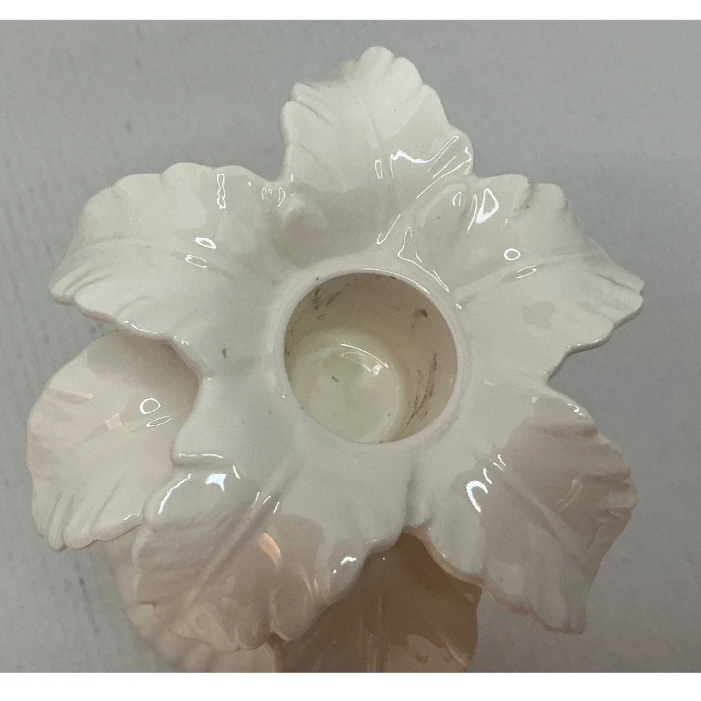 Fitz and Floyd Vintage Palm Tree Candle Holders White Ceramic Tropical Set of 2